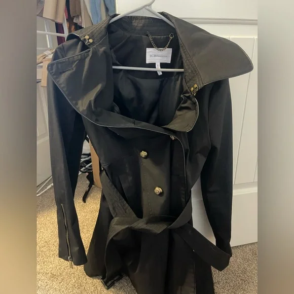 LIKE NEW BCBG Generation Belted Black Double Breasted Trench Coat Jacket - Picture 7 of 8